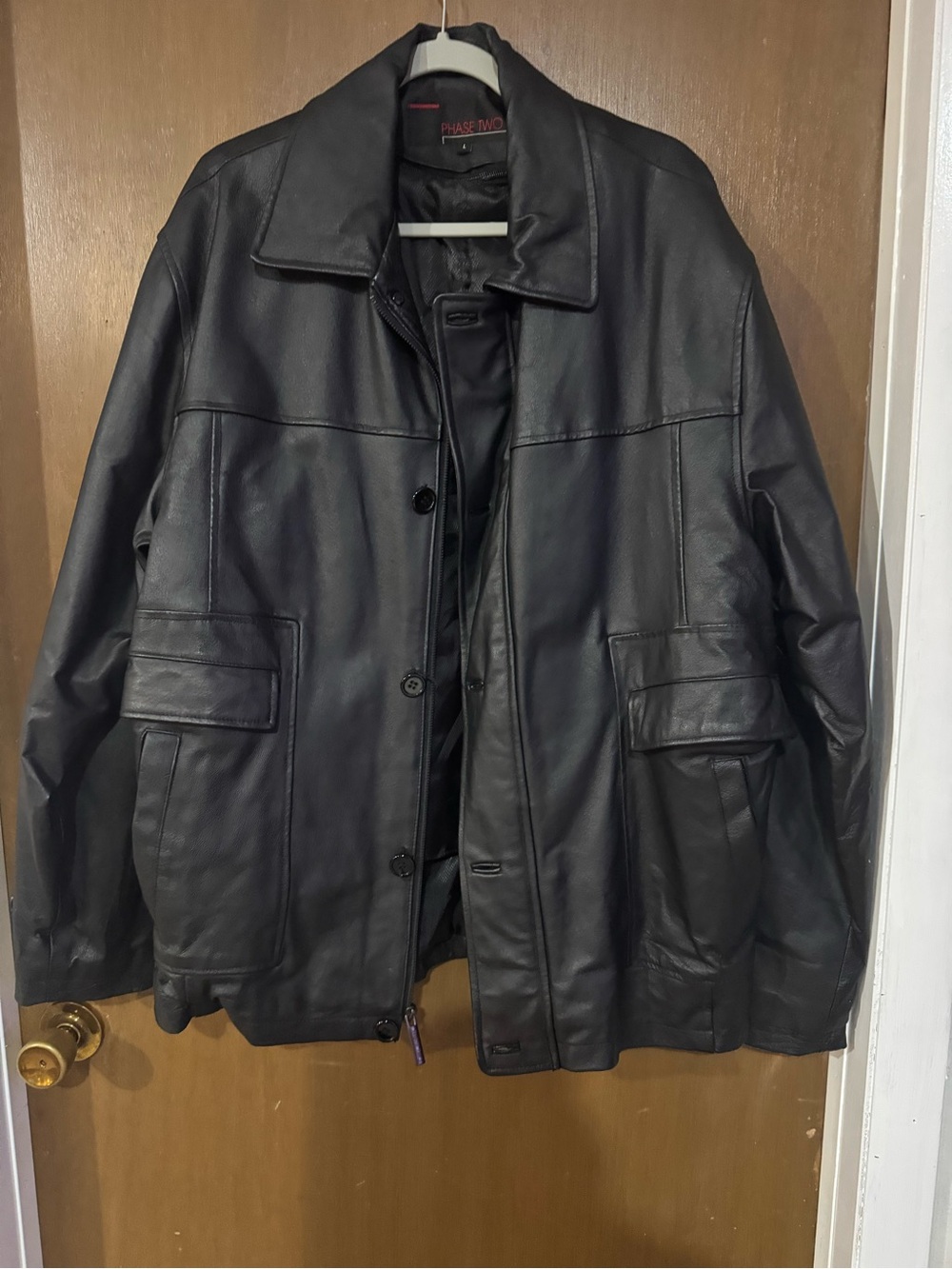 Phase Two Men’s Black Leather Bomber Jacket